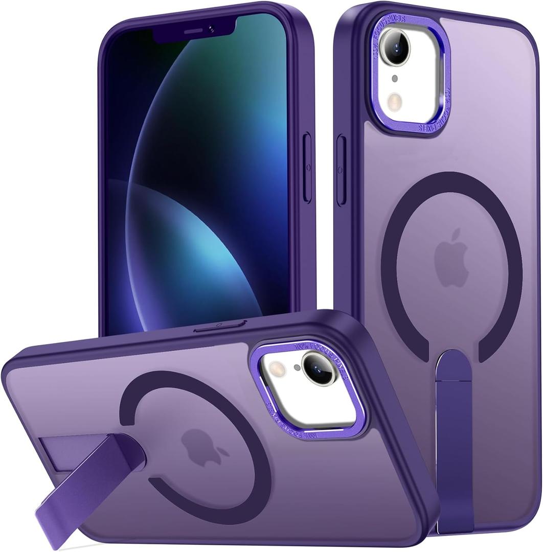 for iPhone XR Case Compatible with Magsafe, Built-in Invisible Stand [Military Drop Protection] Strong Magnetic Shockproof Slim Protective Phone Case Cover for iPhone XR 6.1 (Purple)