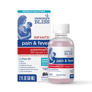 3 x Mommy's Bliss Infants' Pain and Fever Reducer, Baby Acetaminophen, Dye-Free Medicine, Infant Fever Reducer, Delicious Mixed Berry Flavor, Ages 2+, 2 Fluid Ounces, BBD: 04/2026