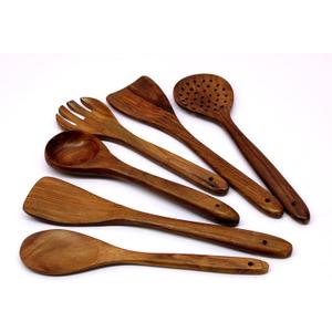 KLEO - Set of 5 Spoons - Solid Wooden Spoons & Turner Set | Serving Spoons | Salad Spoons | Ladles | Cutlery Set | Cooking Spoons