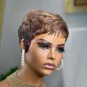 Pixie Cut Wig Human Hair For Black Women Short Straight Human Hair Wigs With Bangs Full Machine Made Wigs (Brown)