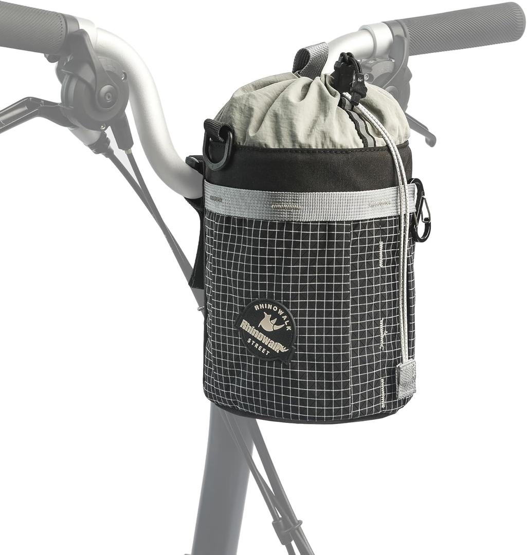 Rhinowalk 2.5L Bike Handlebar Bag for Water Bottle, Compact Cylinder Handlebar Storage with Shoulder Strap, Fits Folding Bikes and City Bicycles like Brompton (Black)