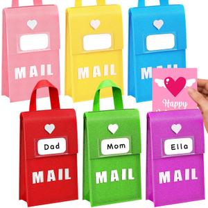 Libima 6 Pcs Valentine Felt Mailbox for Kids Classroom Exchange Gifts Holiday Card Box with 6 Cards 6 x 10 x 3 Inch Hanging Mailbox for Valentine Party Favor Supplies (Multicolor)