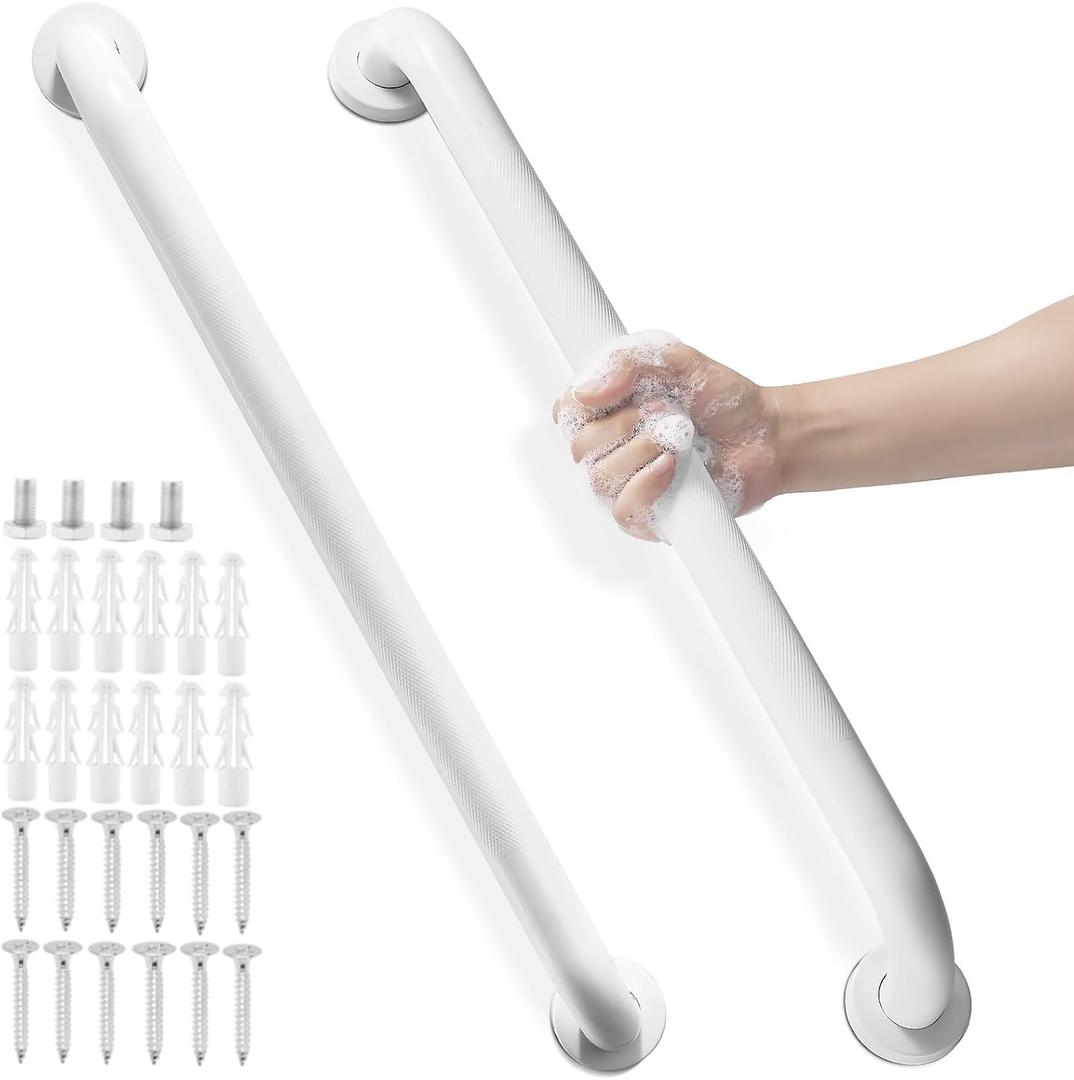 Grab Bars for Shower, Zynuhmo 2 Pack 24 Inch Anti Slip Bathroom Safety Grab Bar 1.25" Diameter Stainless Steel Shower Handrails for Handicap Injury Pregnant Senior Assist Shower Handles(Matte White)