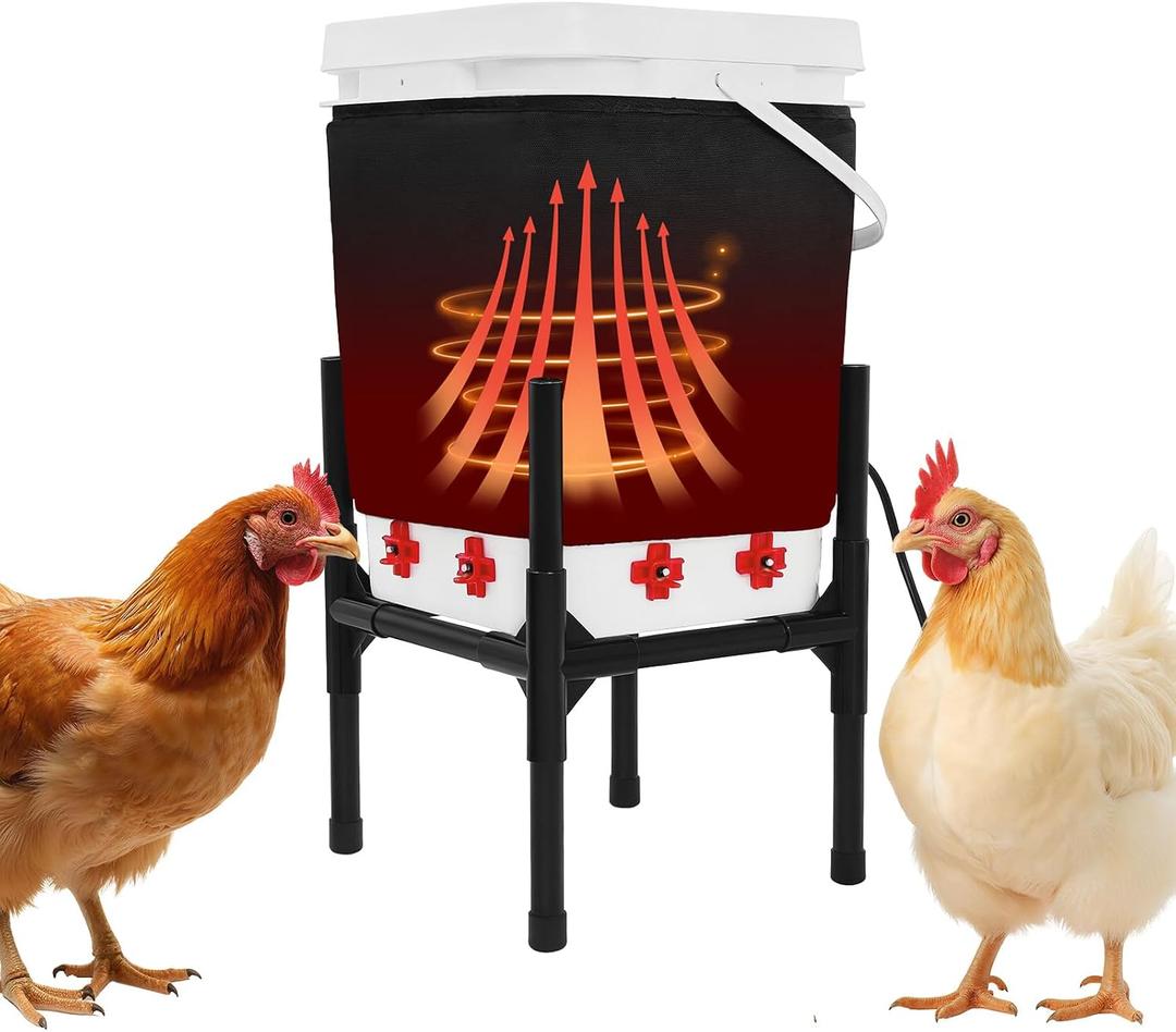Heated Chicken Waterer 5 Gallon with Stand 20L Chicken Heated Poultry Waterer, 8 Freeze-Proof Nipples with 4 Extras, Chicken Water Heater for Winter, Easy Clean Anti-Tip Design
