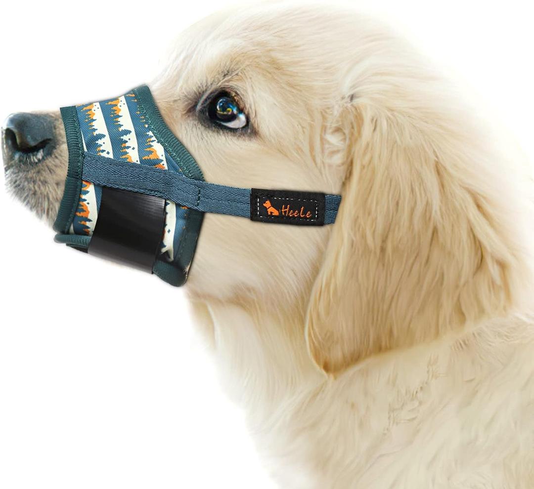 HEELE Dog Muzzle,Soft Nylon Muzzle Anti Biting Barking Chewing,Air Mesh Breathable Drinkable Adjustable Loop Pets Muzzle for Small Medium Large Dogs 4 Colors 4 Sizes (P-Green Valley, L)