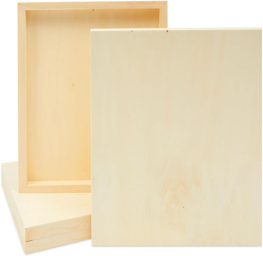 Unfinished Wood Panels for Painting, Blank Wooden Squares for Crafting, Art Pouring (14 x 11 x 0.01 inches, 4 Pack)