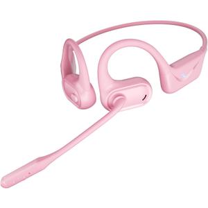 Open Ear Headphones with Mic, 29g Bluetooth Headset, Sweat Resistant,12Hrs, Dual Connect, Wireless Bluetooth Headphones with Noise Cancelling Microphone & Mute, for Work, Workout, Driving, Call, Pink