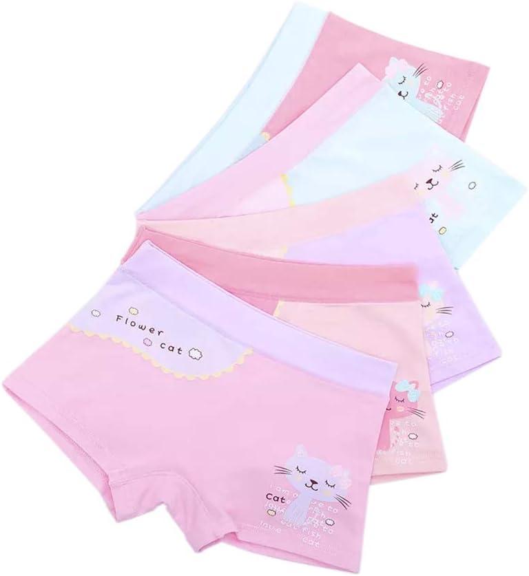 Girls Cotton Underwear Soft Boy Shorts Kids Boxer Briefs Panties(Pack of 5) (6-8 Years, Flowercat)