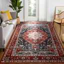 YJ.GWL Large Area Rug for Living Room, 6x9 Machine Washable Boho Rug for Bedroom, Low Pile Lightweight Thin Rugs Floral Vintage Distress Print Pattern Carpet for Dining Room, Red