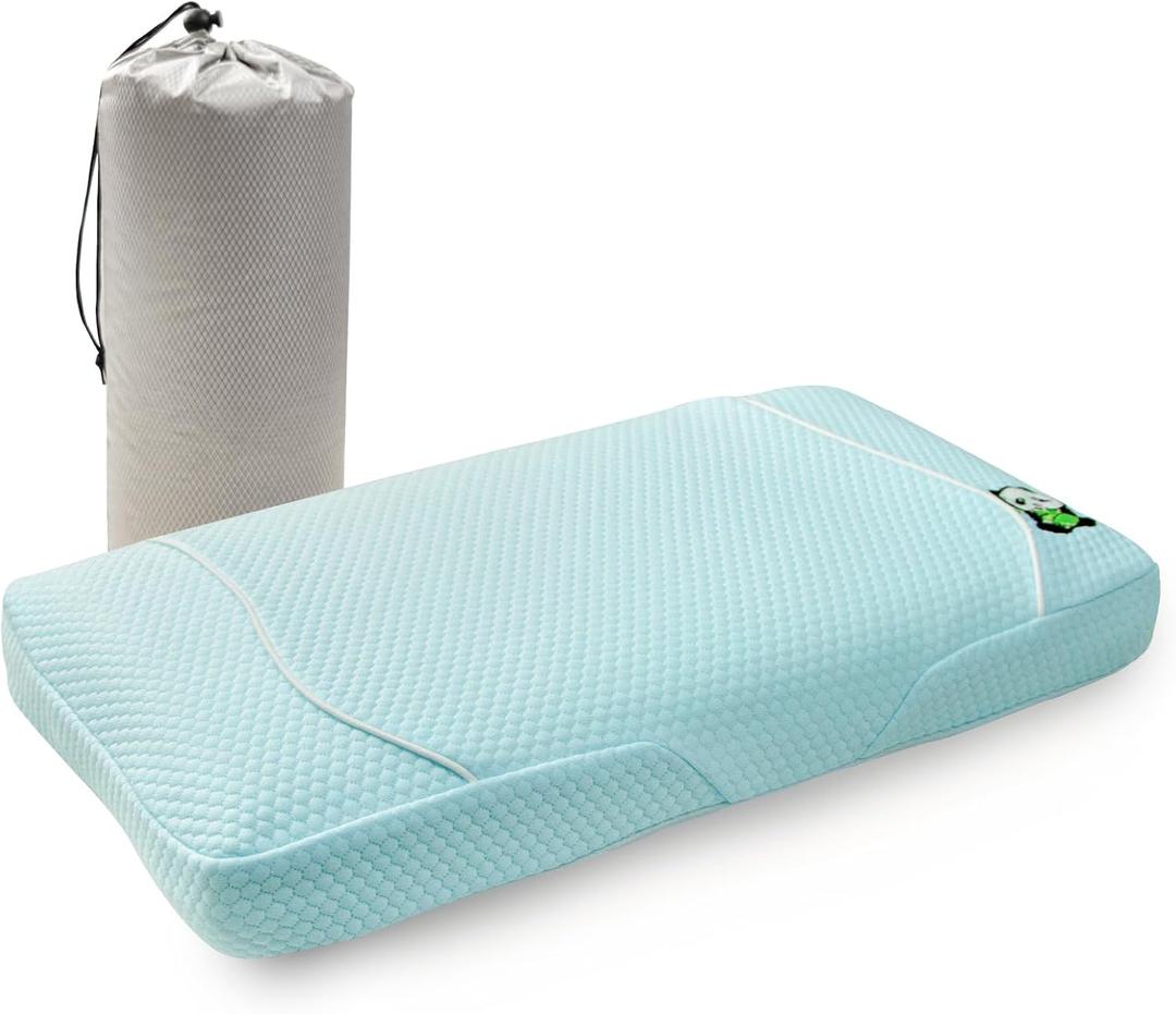 YOUR MOON Memory Foam Travel Pillows, Small Camping Pillow for Sleeping, Portable Backpacking Hammock Camp Pillow for Hiking&Car, Camping Accessories, Neck Support Pillow(Blue) (12x20 Inch)
