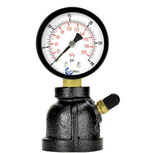 Gas Test Pressure Gauge, 1 FNPT Connection, Brass Valve, Chrome Plated Steel Body Assembly. (Steel Black, 1" FNPT 0-30 psi)