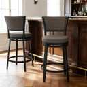 Swivel Bar Stools Set of 2, 25 inch Counter Height Barstools, Modern Metal Swivel Bar Chairs with Backrest, Faux Leather Upholstered Counter Height Chairs for Kitchen Island, Grey
