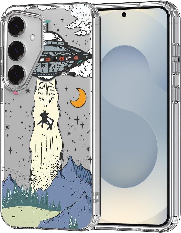 MOSNOVO Case for Samsung Galaxy S25 Plus, [Buffertech 6.6ft Military-Grade Drop Protection] [Anti Peel Off Tech] Clear TPU Bumper Phone Case Cover Design - UFO