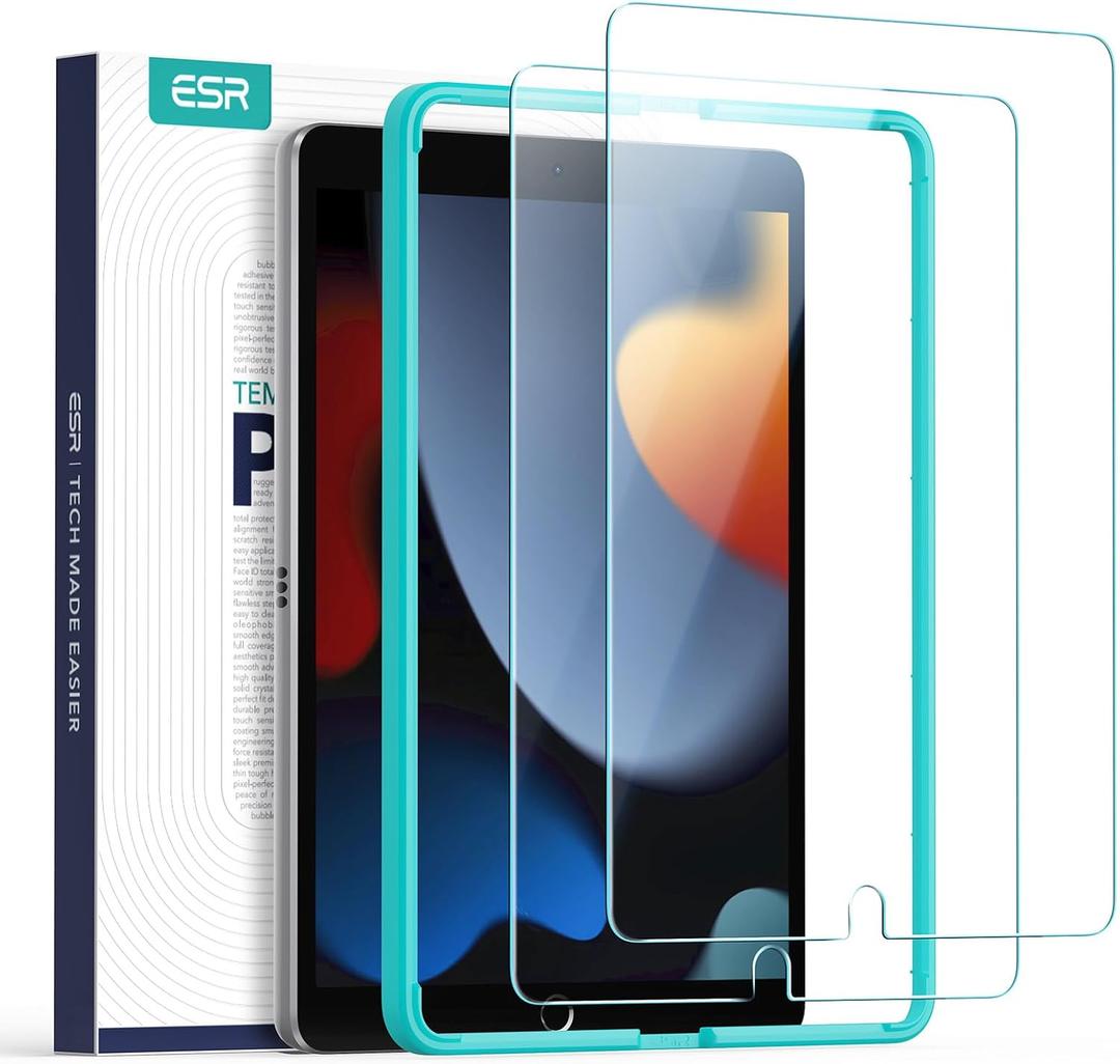ESR Screen Protector Compatible with iPad 9th Gen (2021)/iPad 8th Gen (2020)/iPad 7th Gen (2019), Scratch-Resistant 9H Hardness HD Clear Premium Tempered Glass, Includes Installation Frame, 2 Pack