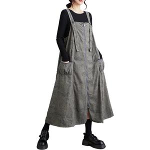 ellazhu Women's Dress Coat Strap Shoulder Zipper Two Side Pockets Flowy Hem Solid Color Loose Oversize GZ279 (Small-X-Large, Grey)