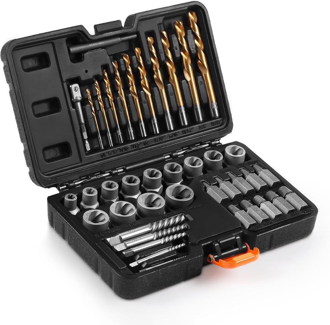 40 Pcs Bolt & Screw Extractor Set with Left Hand Cobalt Drill Bit Set, Easy Out Broken Stripped Screw Removal Tool for Damaged, Frozen, Studs, Rusted, Rounded-Off Bolts, Nuts & Screws, T15139