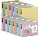 Ansook Hanging File Folders Letter Size Extra Capacity, Heavy Duty 1'' Expandable File Folders Hanging with Tabs,12 Pack Pastel Plastic Filing Cabinet Folders, Desk Hang File Organizer for Office Home