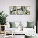 Sage Green Abstract Wall Art Set of 3, Modern Abstract Canvas Wall Decor Paintings, Green Neutral Minimalist Posters Prints Pictures for Living Room Bedroom Office Home Decor 12x16 Inch Wood Framed