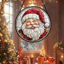 HWRHTR Stained Glass Window Hanging - Red White Santa Claus Suncatcher for Doors Home Christmas Decoration Winter Sun Catcher Thanksgiving New Year Birthday Gifts for Women Men Mom Nana Girl 6.3 in