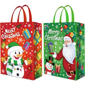 Extra Large Christmas Tote Bags, 2Pcs Xmas Non Woven Gift Reusable Grocery Shopping Bags With Handles for Kids Holiday Gifts Wrapping Supplies