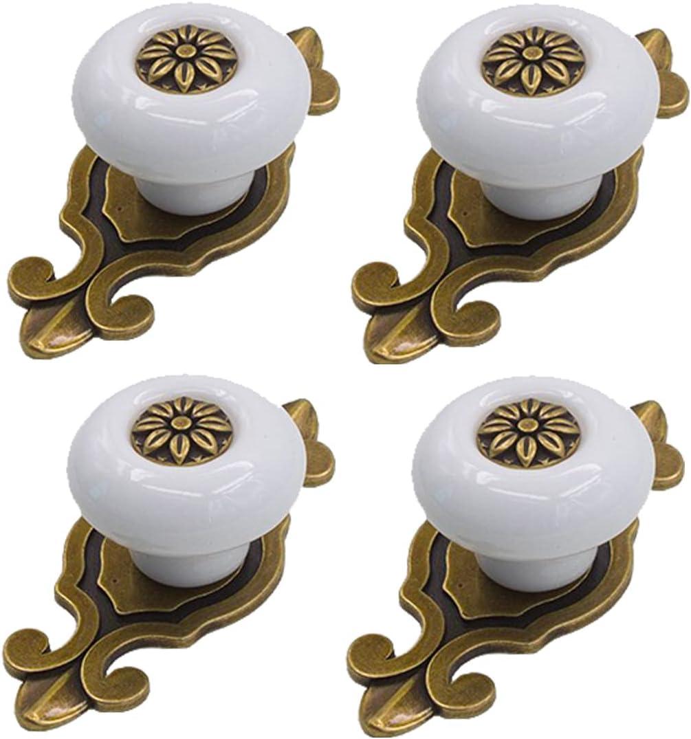 Retro Ceramic Cabinet Knobs, [4 Pack] Vintage Antique Drawer Knobs with Backplate, Cabinet Pull Handles for Kitchen/Dresser/Cupboard/Wardrobe, White