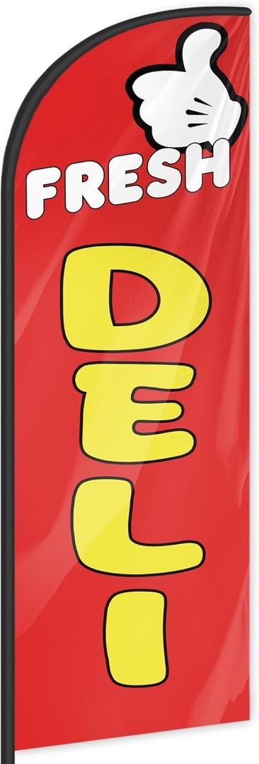 Fresh Deli Feather Flag for Business Advertising 6 FT Swooper Flag for Storefronts Retailers Shops Food Trucks Events and Fairs (Flagpole Not Included)