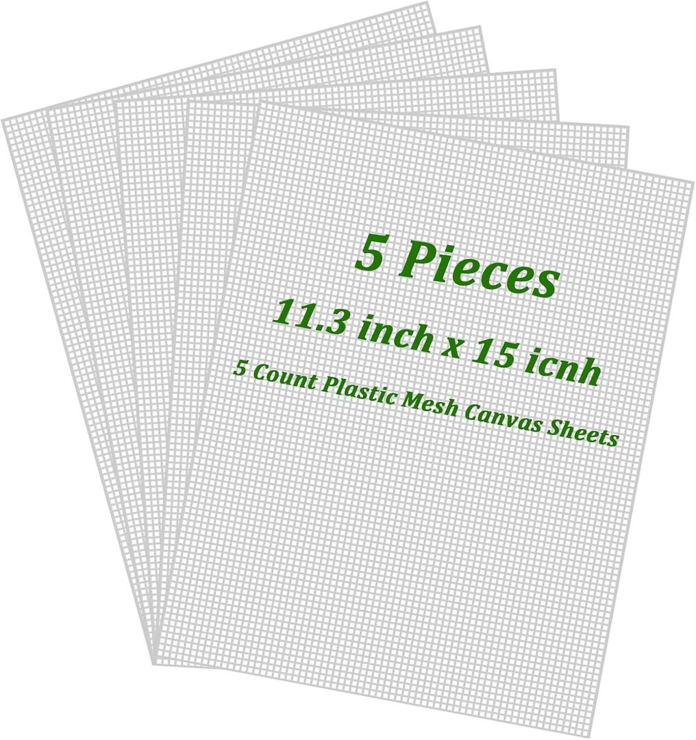 5PCS Plastic Canvas Sheets 15x11.3 inch, 5 Count Plastic Canvas Mesh Sheets, Eye Mesh for Embroidery Crafting, Knit, Crochet DIY Projects - Needlepoint Canva Sheet