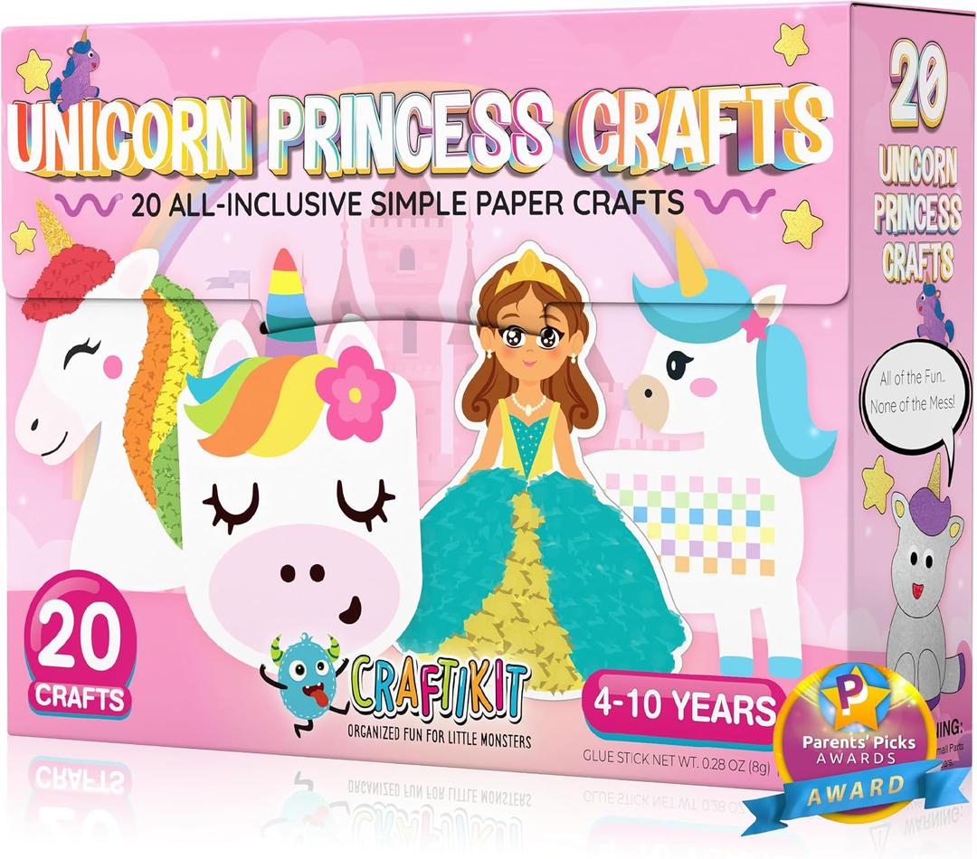 Craftikit 20 Award-Winning Princess & Unicorn Crafts for Kids Ages 3-10 Years, All-Inclusive Toddler Arts and Craft Kits for Kids, Fun Toddler Craft Box for Girls in Preschool