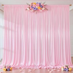 Pink Glitter Satin Backdrop Curtain for Parties Wedding,10Ft x 10Ft Shimmer Photo Backdrop,Non-Wrinkle Sparkle Drapes for Backdrop,Back Drop for Photography, Birthdays,Weddings,Prom (5Ft x 10Ft(2 Panel))