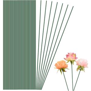 Cosmos 100 Pcs Floral Wire Floral Stem Artificial Flower Stick Stub Stem Metal Plant Support Stakes for Handmade Boutique DIY Craft Floral Arrangement Homemade Garden Stakes, 12 Inch, Dark Green