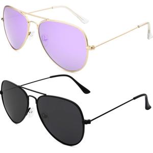 livho Sunglasses for Men Women Aviator Polarized Metal Mirror UV 400 Lens Protection (Gold Lilac & Black)