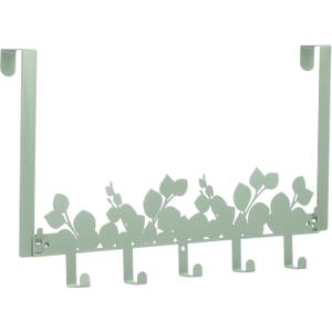 Eucalyptus Over The Door Hooks Hanger Wall Mount Towel Hanger Door Holder Organizer 5 Hooks Kawaii Farmhouse Rustic Coquettish Style Decor for Bedroom Bathroom Towel Hat Clothes (Sage Green)