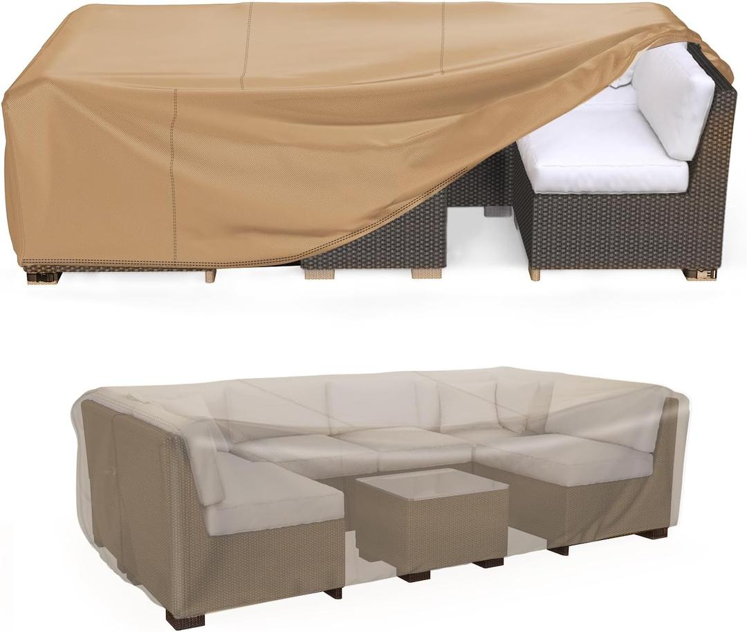 Mrrihand Heavy Duty Patio Furniture Covers, Outdoor Furniture Covers Waterproof Sectional Sofa Set, Patio Table and Chair Set Cover 98" L78" W30" H, Brown