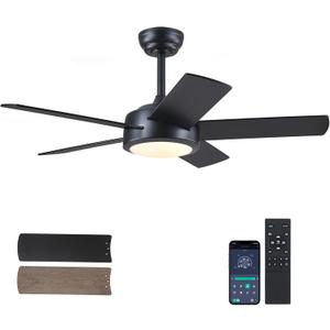 42" Black Ceiling Fans with Lights - Modern Low Profile Ceiling Fan with Lights and Remote Control, 5 Dual-Sided Blades, Reversible DC Motor, Ceiling Fan for Indoor and Outdoor