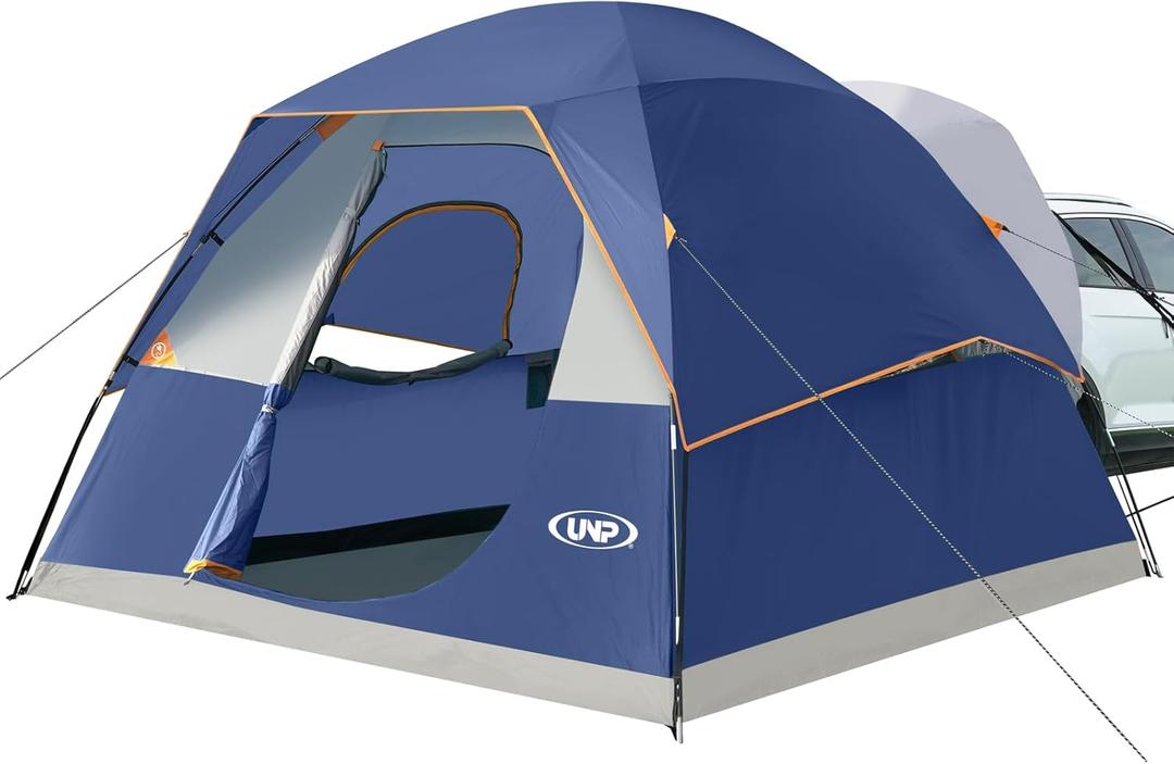 UNP SUV Dome Tent for Camping, Outdoor 6 Person Car Camping Tent, Easy Set Up SUV Tailgate Tent with Rainfly 10' x 10' Vehicle Camping Tent (Dark Blue)
