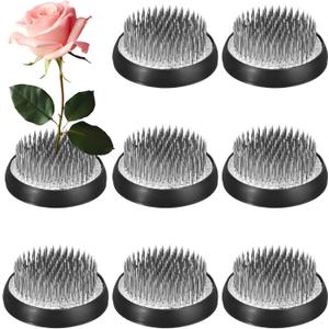 Sliner 8 Pcs Floral Frogs Round Brass Flower Holder Japanese Ikebana Vase Floral Frogs Arranger Fixed Tools Pin for Flower Arrangement Home DIY Craft(2.36 x 0.51 Inch,Silver)
