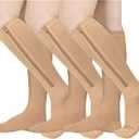 Athbavib 3 Pairs Zipper Compression Socks, 15-20 mmHg Closed Toe Compression Stocking with Zipper for Women and Men, Size: XX-Large