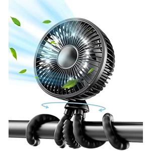 Gaiatop Baby Stroller Fan, 4000mAh Oscillating Mini Portable Fan with Light, 4 Speeds Battery Operated Small Handheld Desk Fan, 360° Rotate Flexible Tripod Clip On Fan for Car Seat Crib Travel Black
