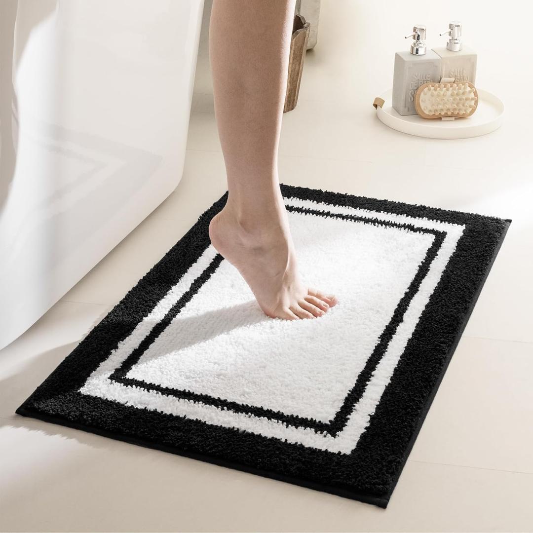 GRANNY SAYS Microfiber Bathroom Rugs Non Slip Washable, Water Absorbent Bathroom Mats for Tub Non Slip, Soft Bath Mats for Floor & Shower, Bath Rug, 16" x 24", Black Bath Rug