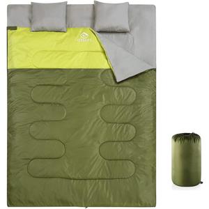 oaskys Double Sleeping Bag for Adults with 2 Pillows - Queen Size XL Waterproof Sleeping Bag for All Season Camping Hiking Backpacking 2 Person Sleeping Bags for Cold Weather & Warm (59in x 86.6", Oliver Green)