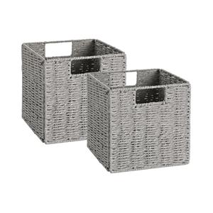 Vagusicc Wicker Basket, Set of 2 Hand-Woven Wicker Storage Basket, Foldable 11 inch Cube Storage Bins, Storage Baskets for Organizing Shelves, Closet Organizers and Storage Bins, Gray (11″×11″×11″)