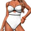 HXN Women's One Piece Swimsuit Tummy Control Bathing Suit Color Block Cutout Slimming Swim Suit Swimwear 2025 (White, M)