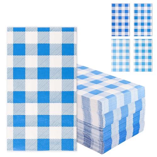 Blue Gingham Napkins Disposable Rectangle: 80PCS Checkered Paper 15.7x11.8 Inch for Dinner Party