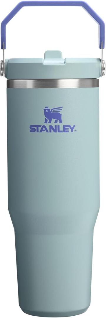 Stanley IceFlow Flip Straw Tumbler with Handle | Twist On Lid and Flip Up Straw | Leak Resistant Water Bottle | Insulated Stainless Steel | BPA-Free (30 Ounces, Exclusive Blue Catus)