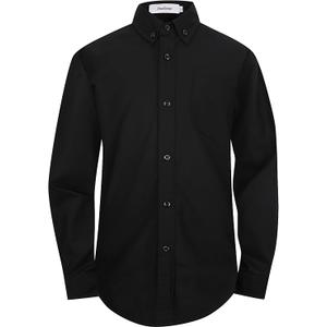 Boys Oxford Button Down Dress Shirt Long Sleeve Casual Collared Uniform
 (XXL, Black)