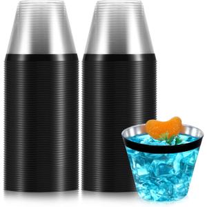 Norme 50 Pcs Plastic Cups 9 oz Rimmed Plastic Cups Heavy Duty Disposable Wine Glasses Drinking Tumblers for Wedding Graduation Holiday Birthday Christmas Valentine Easter Party(Black)