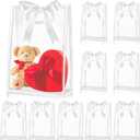 12 x Aliceset 12 Pcs Clear Plastic Gift Bag with Die Cut Handles Reusable PP Favor Bag with Ribbon for Wedding Bridal Birthday Baby Shower Party Small Business, 7x10x3.15 Inch(White)