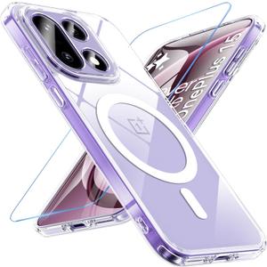BESINPO Magnetic for Oneplus 15 Case with Screen Protector, Wireless Charging Compatible for Magsafe Case, Shockproof Slim One Plus 15 Case, Anti-Yellowing One Plus 15 Phone Cover, Clear