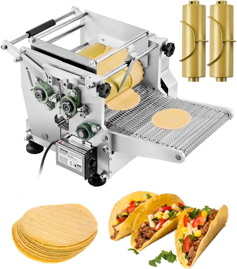 VEVOR Electric Tortilla Maker, Automatic Corn Tortilla Making Machine with Non-Stick Coating and Two Molds(4 in + 6 in), Electric Chapatti Machine Suitable for Produce Sopes Roti Pita Tortilla Pizza