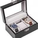 Wooden Watch Box for Men, 3 Slot Watch Display Case Mens Watch Box Organizer, Wood Watch Case for Men Watch Storage, Watch Holder Organizer with Glass Lid -3 Slot, MatteBlack